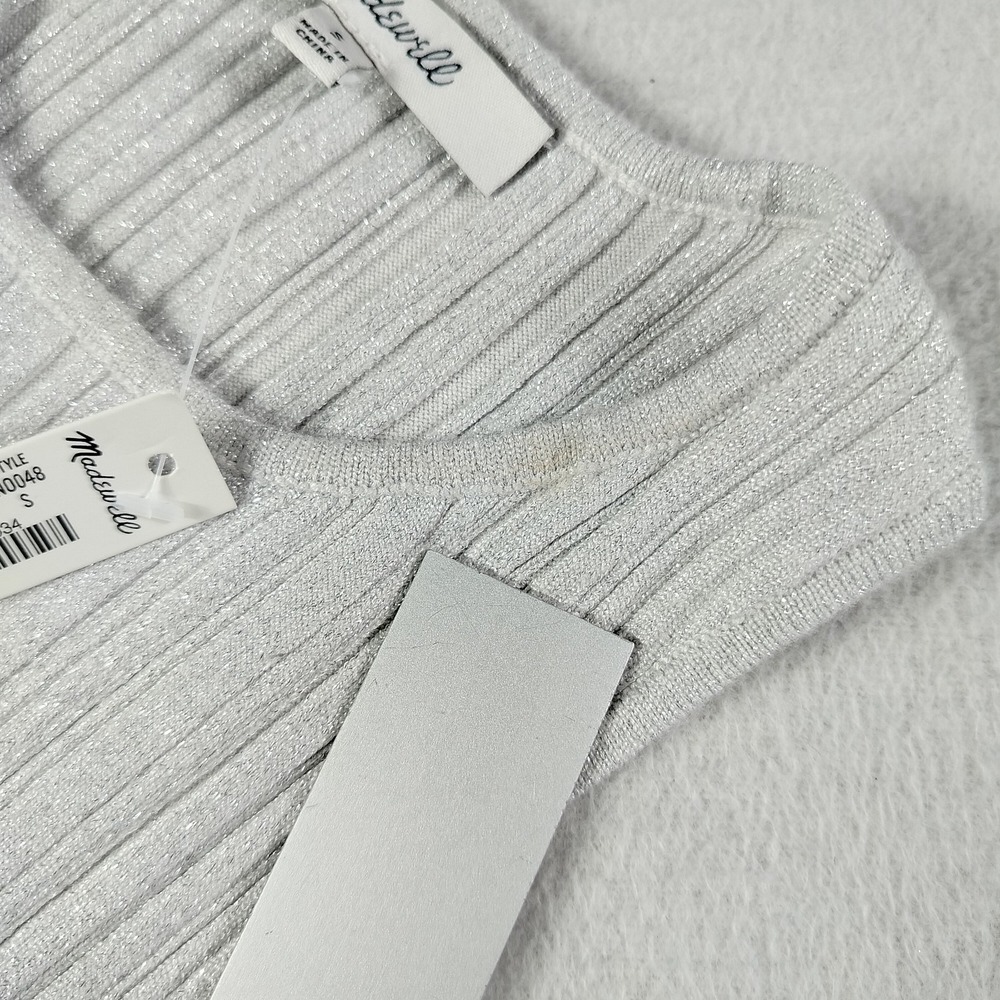 Madewell Tank Silver‎ Womans Small Signature Shimmer Knit Cutaway Sweater Ribbed - Picture 6 of 13